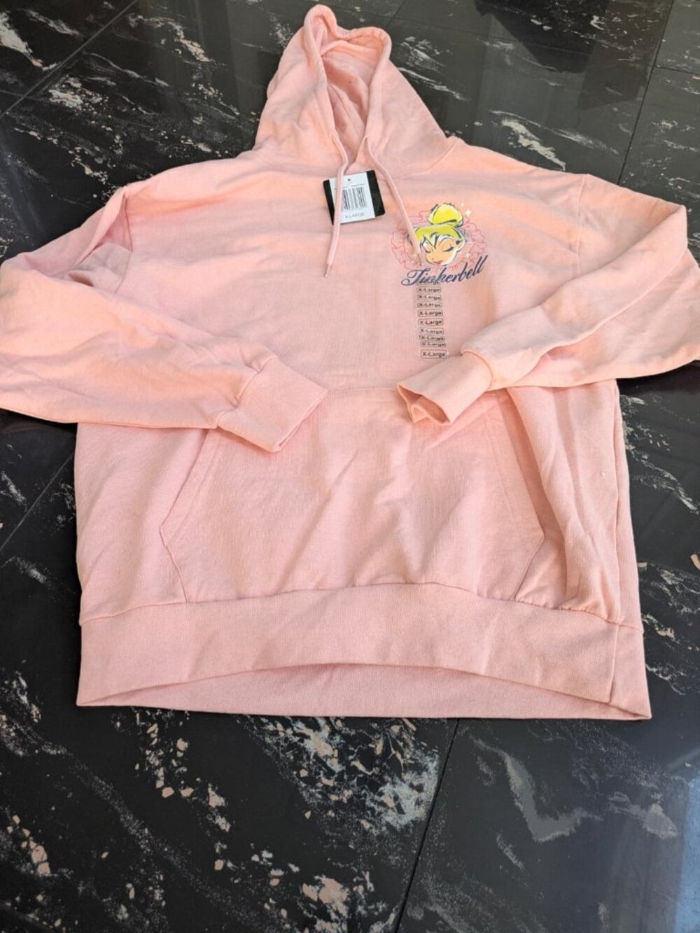 NWT Disney Tinker Bell Faith Trust Pixie Dust Pink Pullover Hoodie Womens XL